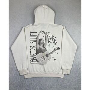 Taylor Swift Hoodie Mens Medium White Eras Tour Pullover Fleece Sweatshirt